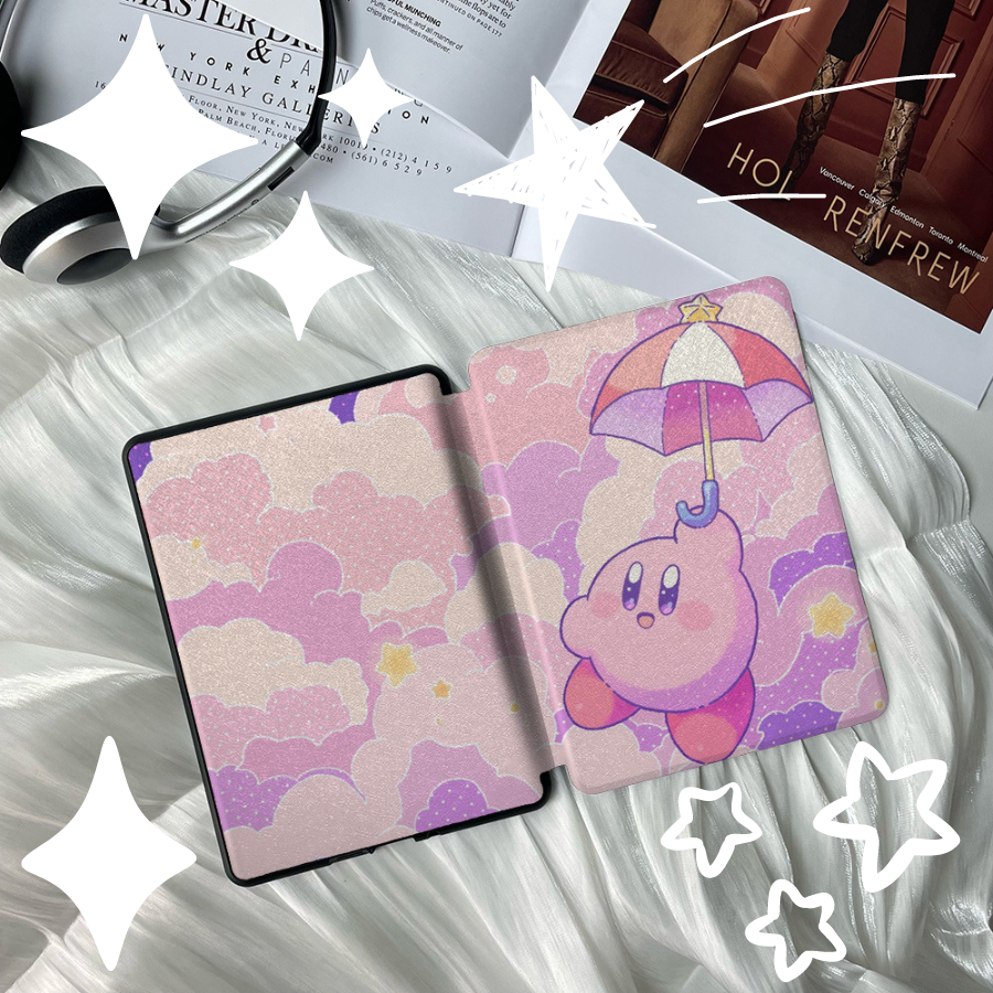 Kirby the Star Warrior Kindle Protective Case with Handle, Customized Super Cute Pattern, Shatter-Resistant and Durable to Accompany Your Reading Pleasure
