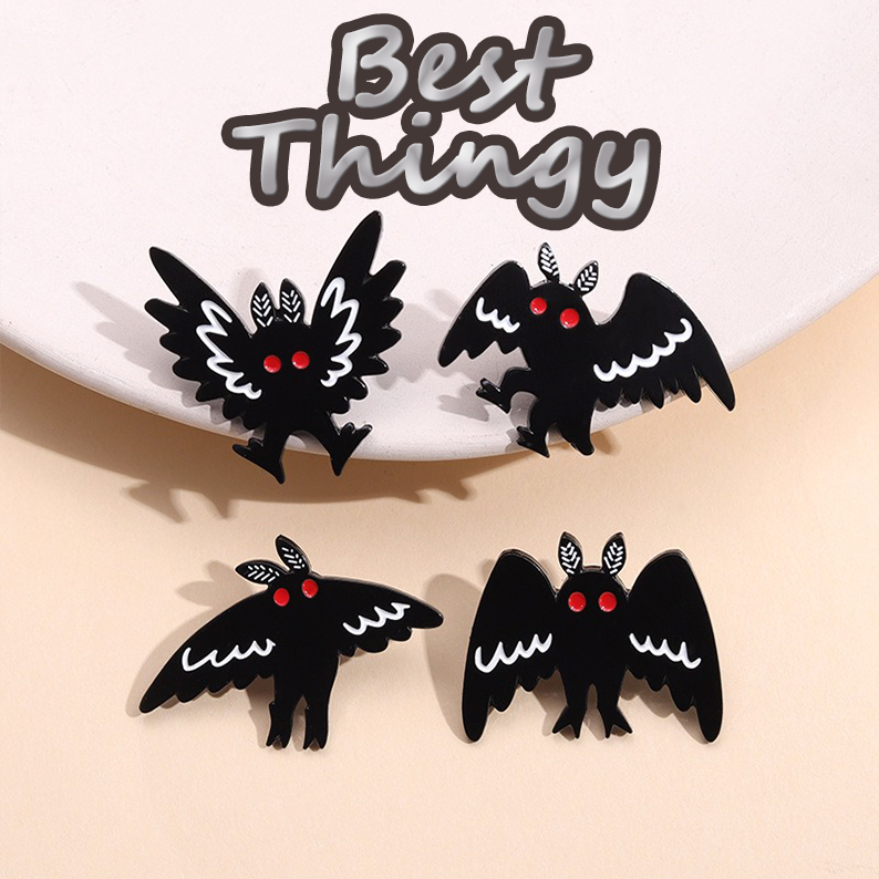 New Halloween Series Pins: Dark Bat & Red-Eyed Moth Designs, Metallic Chest Flower Decorative Brooch