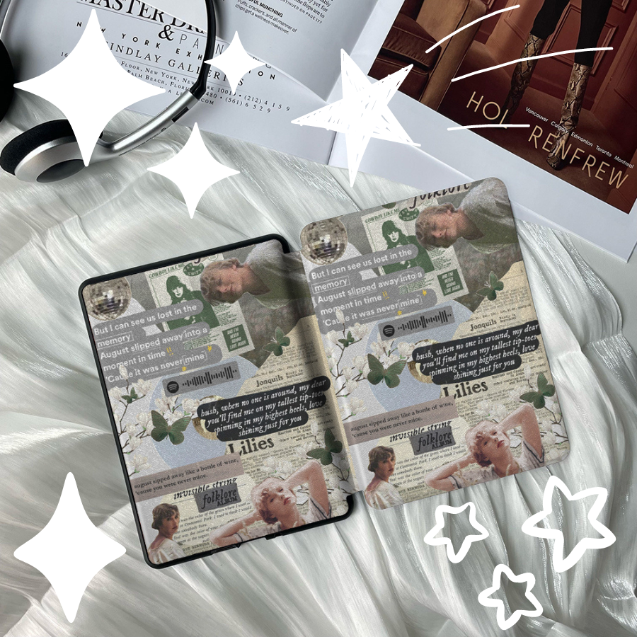 Exclusive for Taylor Swift fans! Customized Kindle case with handle in Taylor Swift style, featuring personalized patterns, perfect for both reading and shatter-resistant protection.