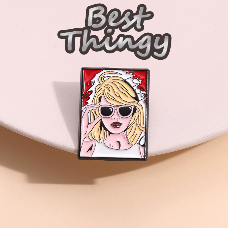 Q-Edition Fun Pin: Featuring Taylor Swift's Music Elements, Creative Cartoon Lapel Pin, Showcasing Female Celebrity Charm