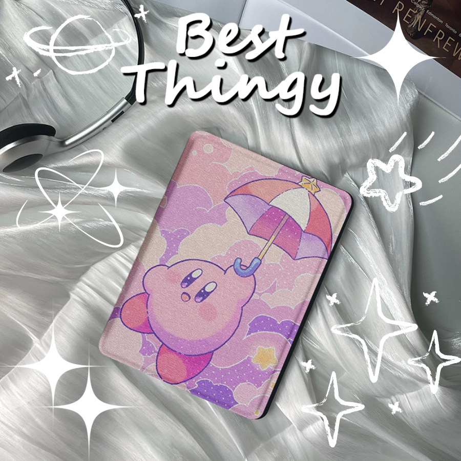 Kirby the Star Warrior Kindle Protective Case with Handle, Customized Super Cute Pattern, Shatter-Resistant and Durable to Accompany Your Reading Pleasure
