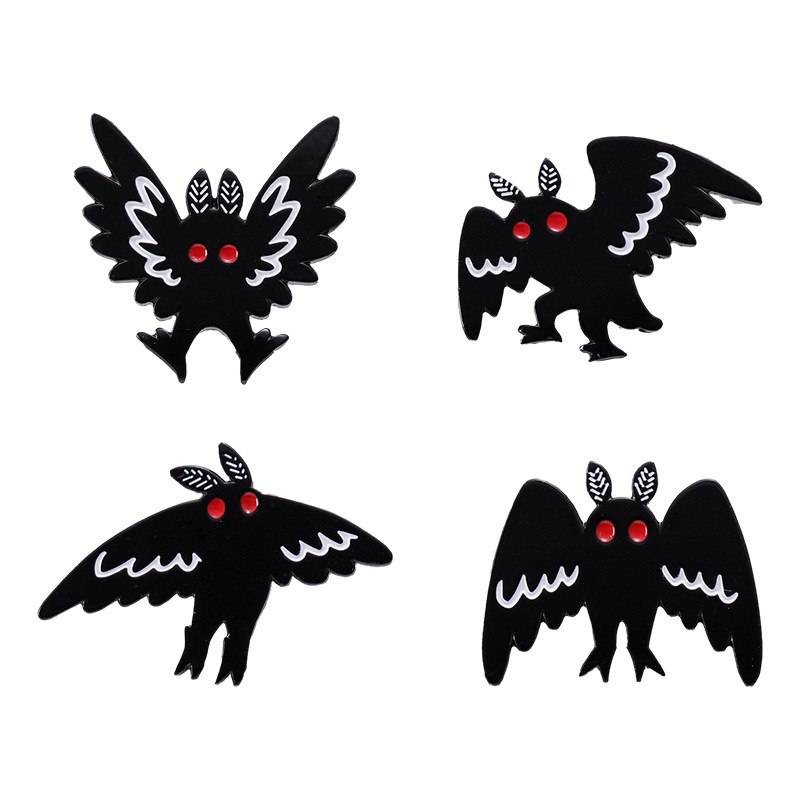 New Halloween Series Pins: Dark Bat & Red-Eyed Moth Designs, Metallic Chest Flower Decorative Brooch