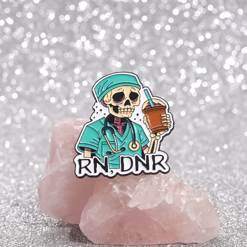 New Halloween Punk-Style Lapel Pin with Unique Design: Extremely Fun, Featuring a Skull Doctor Holding a Milk Tea, Distinctive Pin