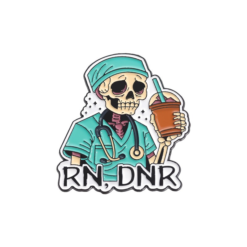 New Halloween Punk-Style Lapel Pin with Unique Design: Extremely Fun, Featuring a Skull Doctor Holding a Milk Tea, Distinctive Pin