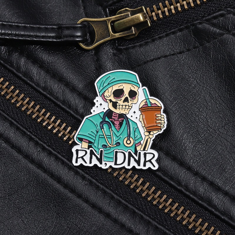New Halloween Punk-Style Lapel Pin with Unique Design: Extremely Fun, Featuring a Skull Doctor Holding a Milk Tea, Distinctive Pin