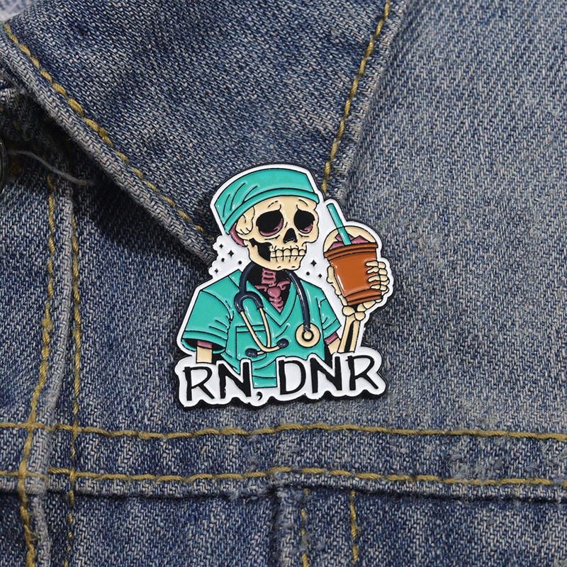 New Halloween Punk-Style Lapel Pin with Unique Design: Extremely Fun, Featuring a Skull Doctor Holding a Milk Tea, Distinctive Pin