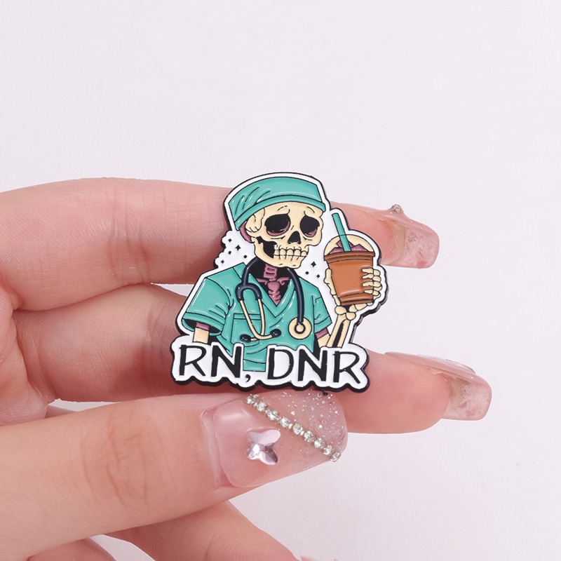 New Halloween Punk-Style Lapel Pin with Unique Design: Extremely Fun, Featuring a Skull Doctor Holding a Milk Tea, Distinctive Pin