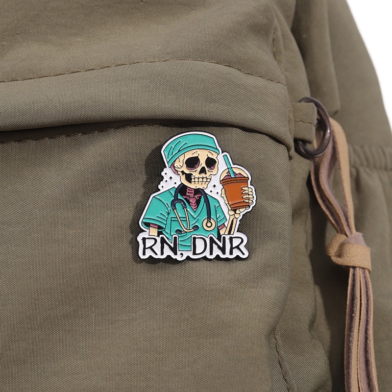New Halloween Punk-Style Lapel Pin with Unique Design: Extremely Fun, Featuring a Skull Doctor Holding a Milk Tea, Distinctive Pin