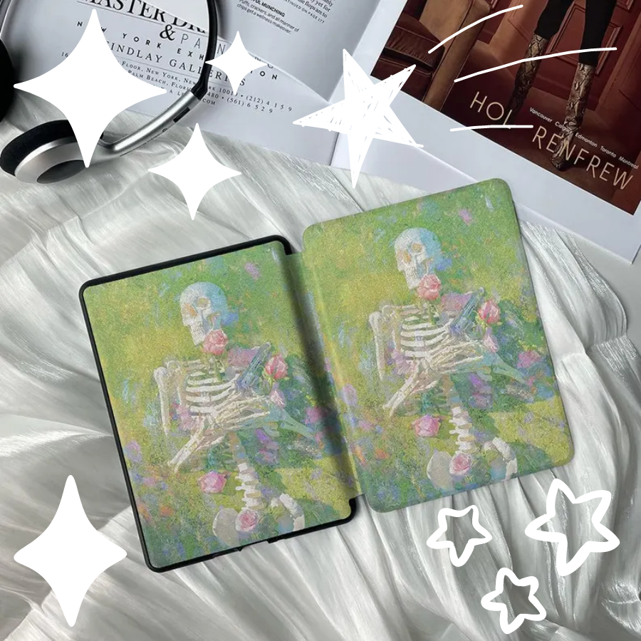 Oil Painting Skull Art Style Customized Case with Handle for All Models of Kindle Paperwhite 11th Generation A Personalized Gift Just for Her