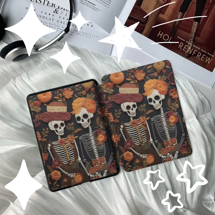 Floral Skull Couple Style Kindle Paperwhite 6.8-inch Case with Handle Exclusive to 11th Generation 2022 Personalized Gift Tailored for Her