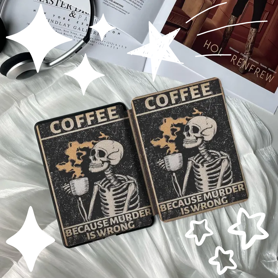 Coffee-colored Fun Skull Design Kindle Paperwhite 6.8-inch Case with Strap Exclusive to 11th Generation 2022 Personalized Creative Gift