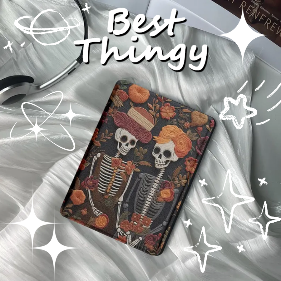 Floral Skull Couple Style Kindle Paperwhite 6.8-inch Case with Handle Exclusive to 11th Generation 2022 Personalized Gift Tailored for Her