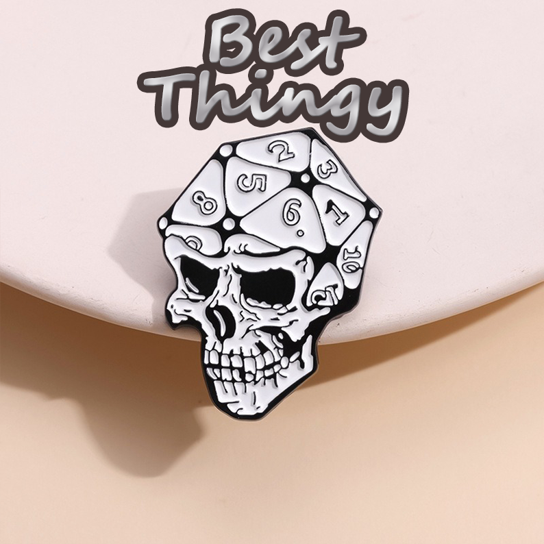 Horror Punk Style Skull Dice Number Alloy Badge Brooch - Exaggerated & Unique Design Essential for Halloween Party Pin Emblem