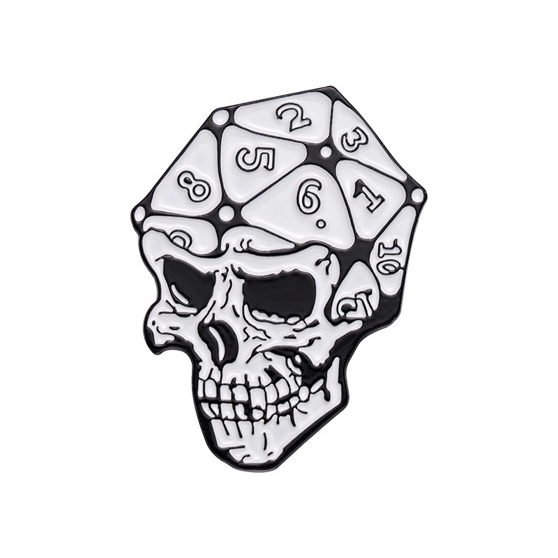 Horror Punk Style Skull Dice Number Alloy Badge Brooch - Exaggerated & Unique Design Essential for Halloween Party Pin Emblem