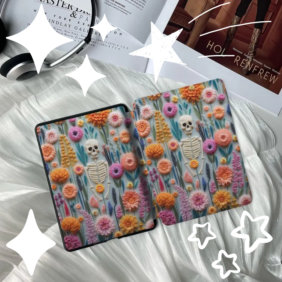 Floral Skull & Phantom Style Customized Kindle Paperwhite 6.8-inch Case with Handle Exclusive for the 11th Generation 2022 A Personalized Gift for Her