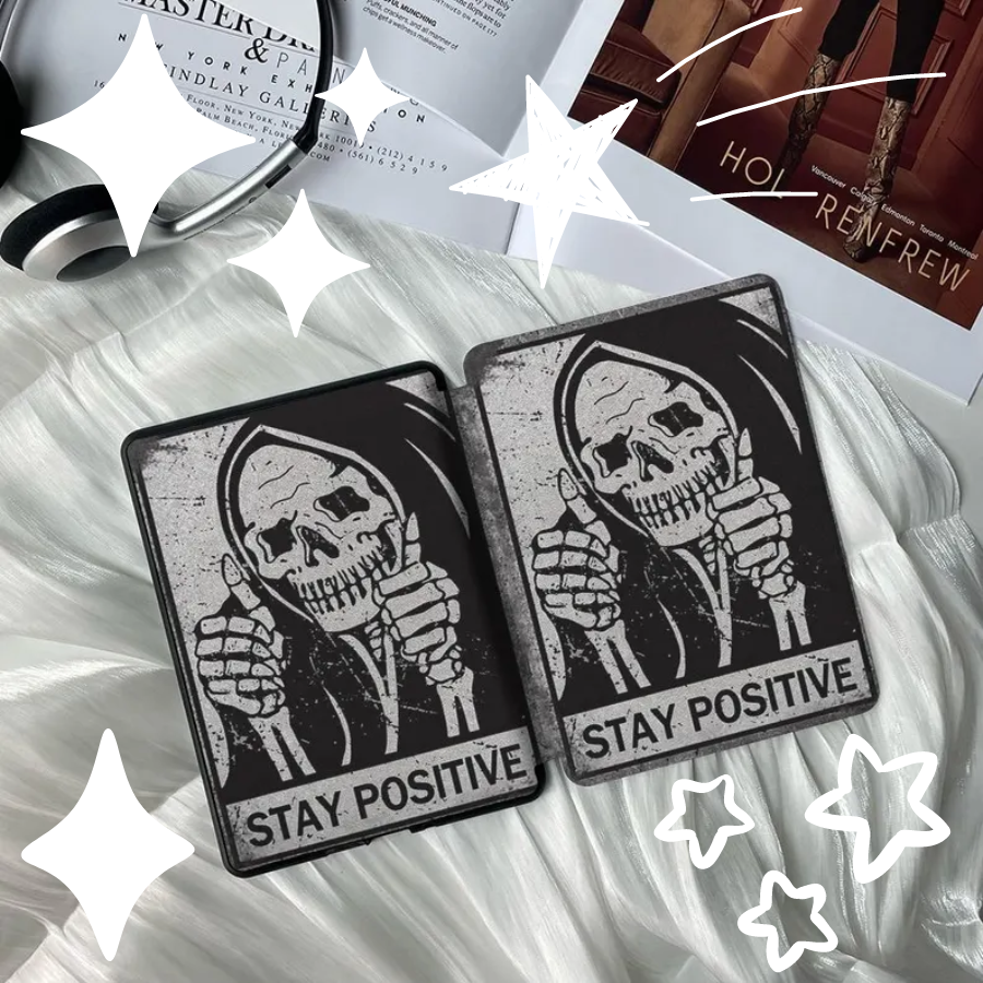 Hooded Skull Thumb Up Design Kindle Paperwhite 6.8-inch Case with Handle Exclusive to 11th Generation 2022 Personalized Halloween Gift