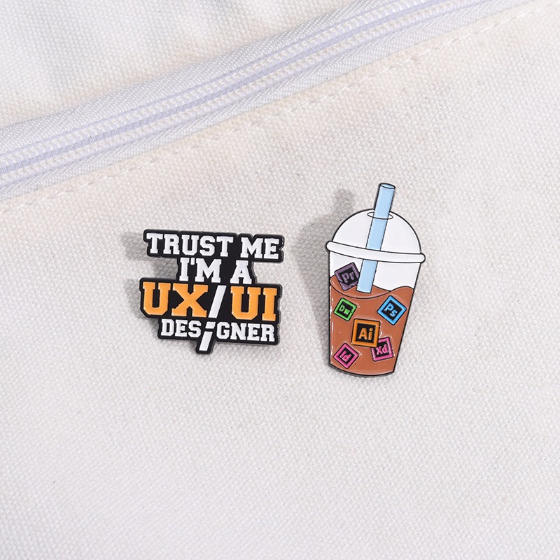 New Pin Badge Accessory, Milk Tea Cup Letter Design Brooch, Creative Cartoon Chest Badge, Unique Clothing and Backpack Decorative Accessory