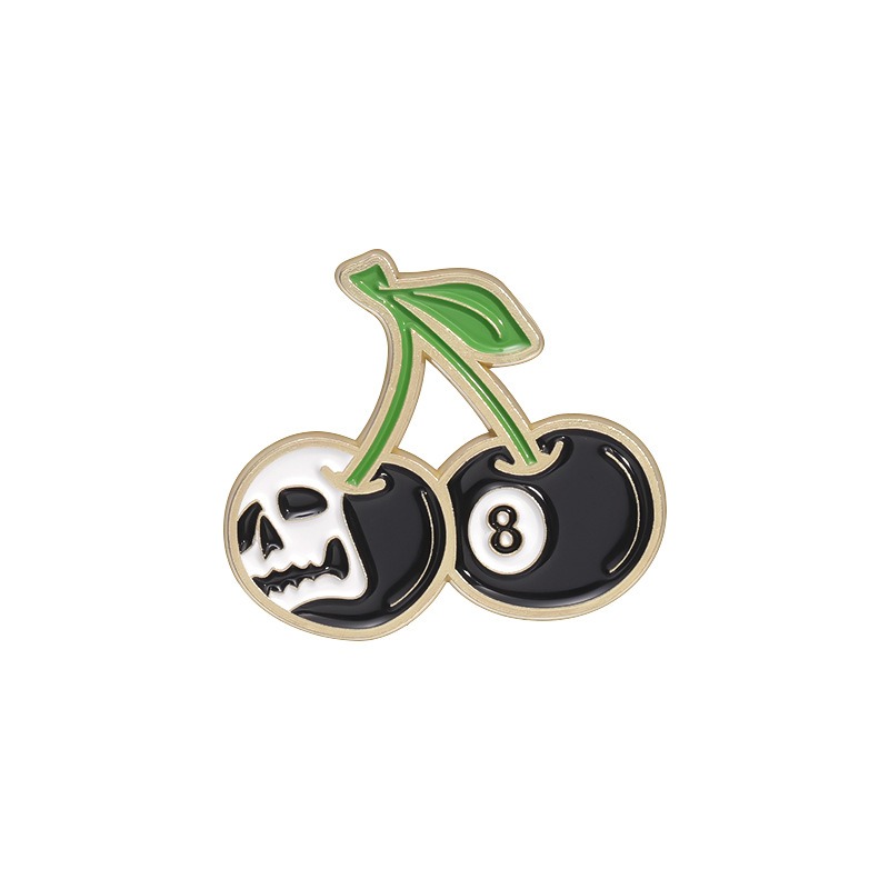 Interesting Black Eight Ball and Cherry Brooch, Creative Fruit-themed Metal Pin Badge, Minimalist Clothing Lapel Pin Accessory