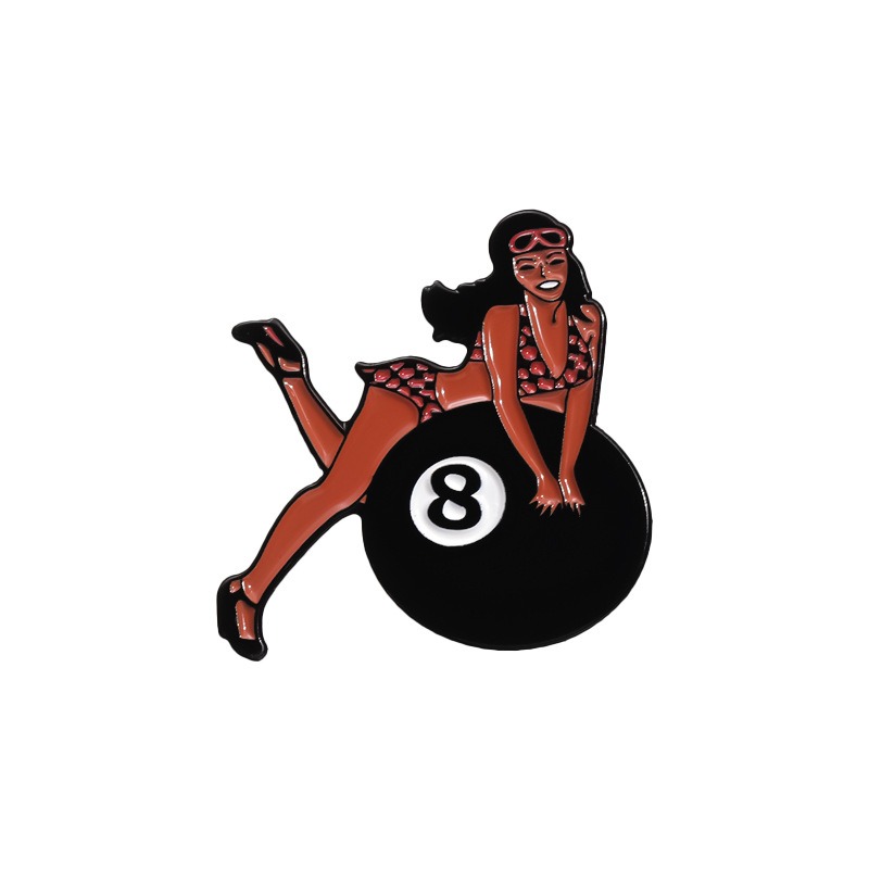 Interesting Black Eight Ball and Cherry Brooch, Creative Fruit-themed Metal Pin Badge, Minimalist Clothing Lapel Pin Accessory