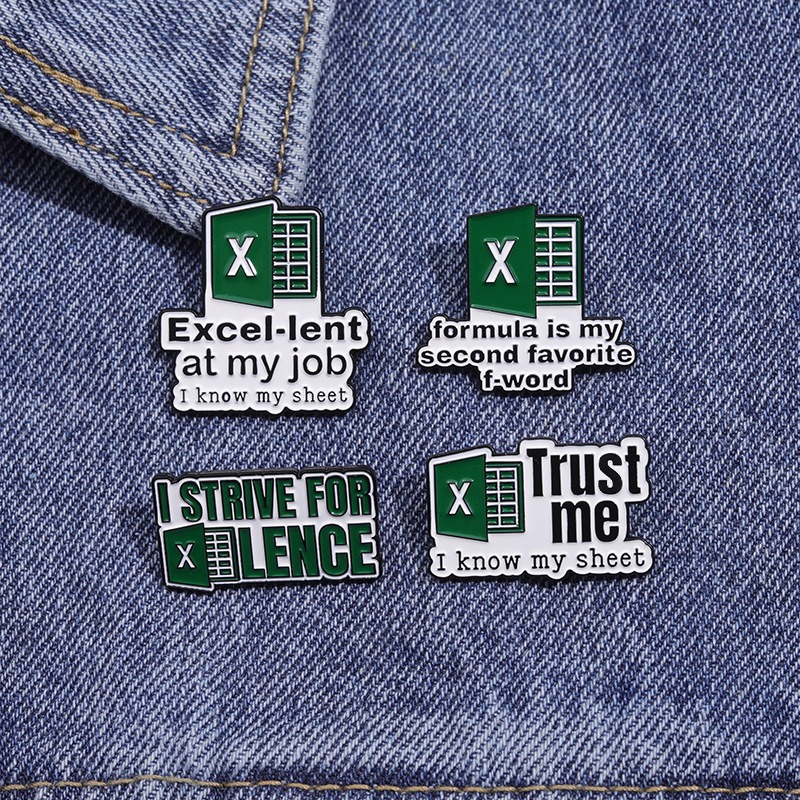 Cartoon Hot-selling Green Letter Office Software Logo Pin, Geometric Creative EXCEL Spreadsheet Letter Enamel Pin