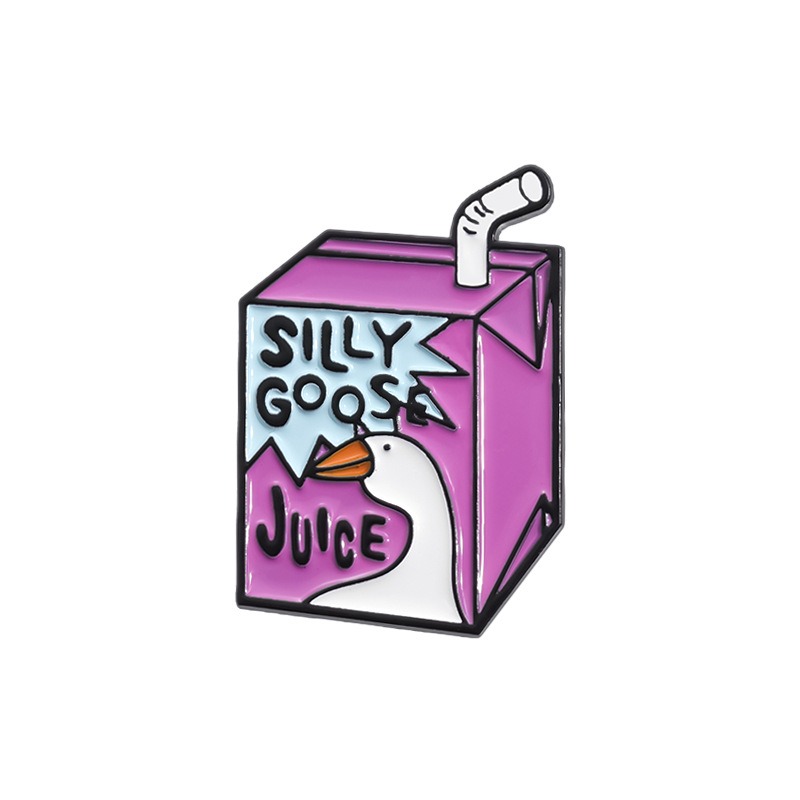 New Creative Cartoon Metal Brooch, Featuring a Cute Juice and Milk Carton Design Inspired by a Funny Duck, Highlighting Individualistic Trendiness, Versatile Fashion Accessory
