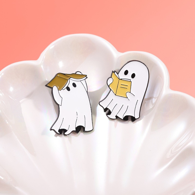 Creative Cartoon Halloween Ghost Tombstone Design Alloy Brooch, Unique Pin Badge, Metal Decorative Accessory