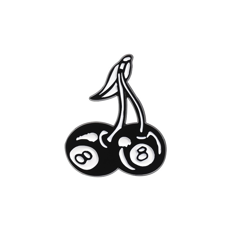 Interesting Black Eight Ball and Cherry Brooch, Creative Fruit-themed Metal Pin Badge, Minimalist Clothing Lapel Pin Accessory