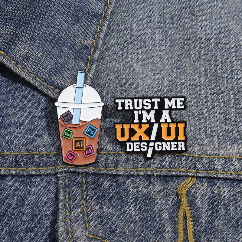 New Pin Badge Accessory, Milk Tea Cup Letter Design Brooch, Creative Cartoon Chest Badge, Unique Clothing and Backpack Decorative Accessory