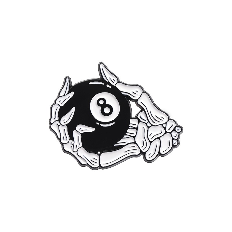 Interesting Black Eight Ball and Cherry Brooch, Creative Fruit-themed Metal Pin Badge, Minimalist Clothing Lapel Pin Accessory