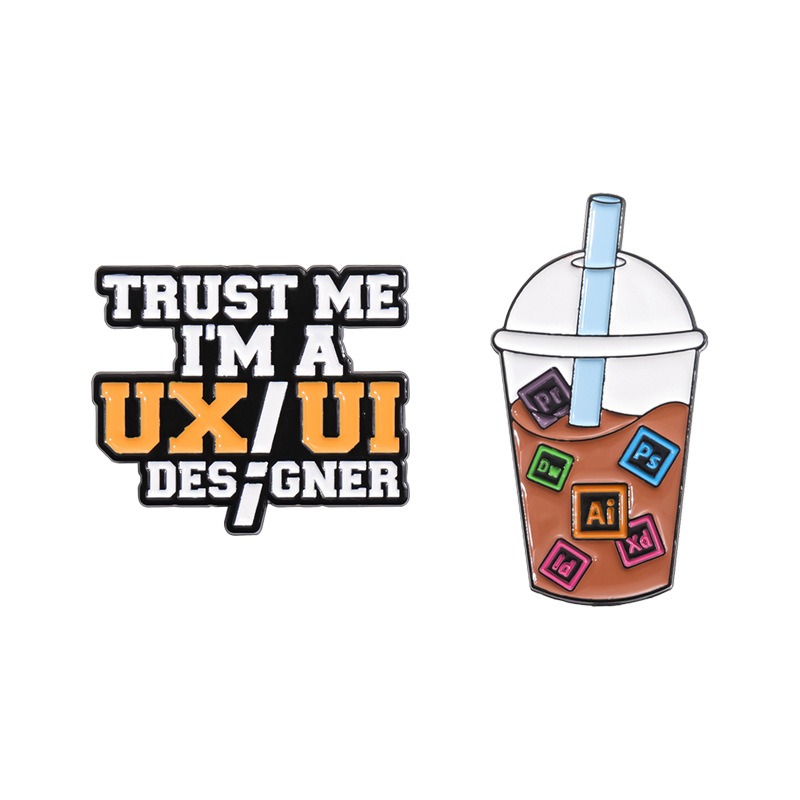 New Pin Badge Accessory, Milk Tea Cup Letter Design Brooch, Creative Cartoon Chest Badge, Unique Clothing and Backpack Decorative Accessory