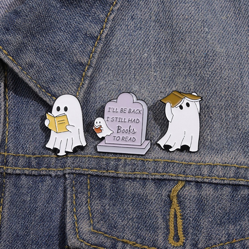 Creative Cartoon Halloween Ghost Tombstone Design Alloy Brooch, Unique Pin Badge, Metal Decorative Accessory