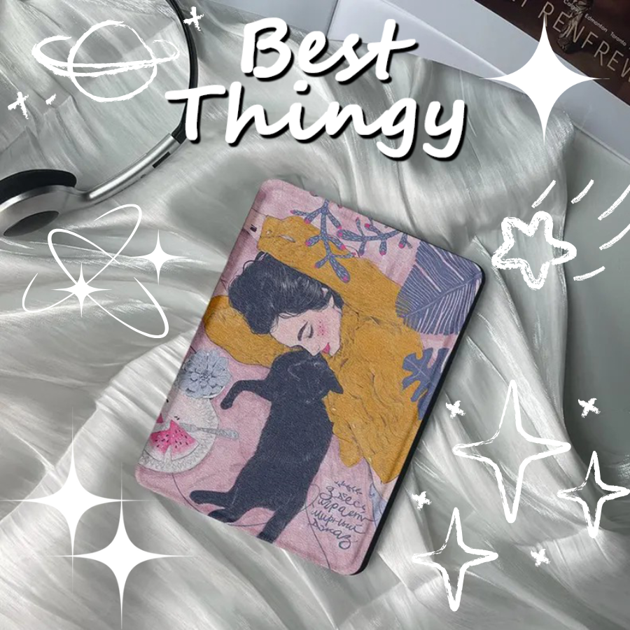 Cozy Vibes Girl & Cat Pattern Kindle Cover Compatible with Kindle Paperwhite 6.8