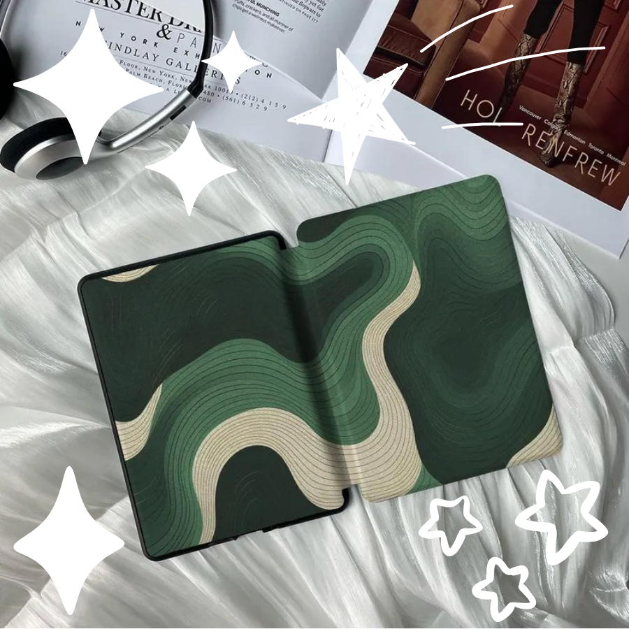 Minimalist Green Aesthetic Flow Design Kindle Cover Compatible with All-New Kindle 6
