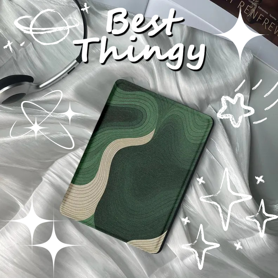 Minimalist Green Aesthetic Flow Design Kindle Cover Compatible with All-New Kindle 6