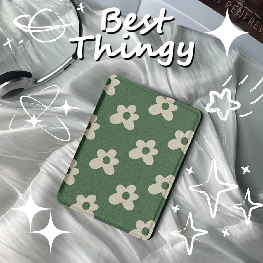 Minimalist Blossoming Flowers Matcha-Colored Kindle Cover Compatible with Kindle Paperwhite 11th Gen All Models - Personalized Gift for Her