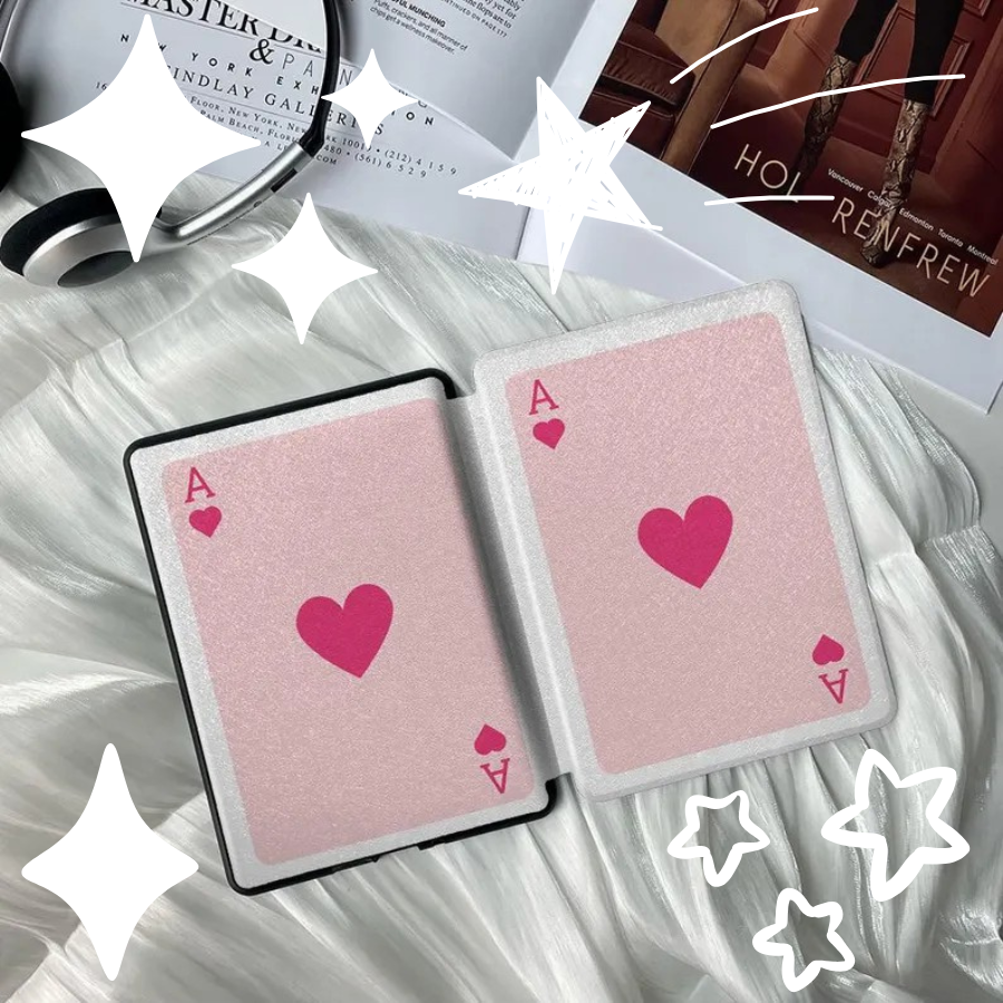 Pink Heart Ace Pattern Kindle Case Compatible with All-New Kindle Paperwhite 11th Gen & Kindle Oasis Series 6.8