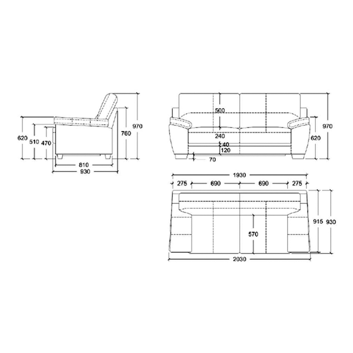 Sofá tapizado de 3 plazas Aries El Corte Inglés