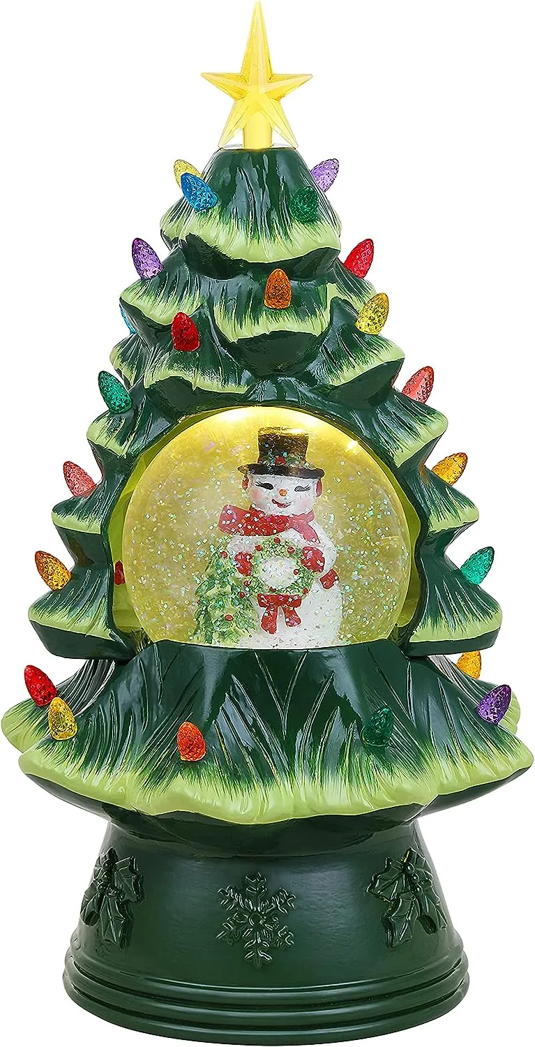 Mr. Christmas Nostalgic Ceramic Christmas Tree with LED, 14 Inches, Santa & Reindeer