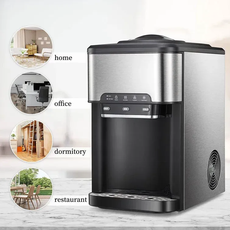 Dispensador de enfriador de agua 3 en 1 para mostrador con máquina de hielo