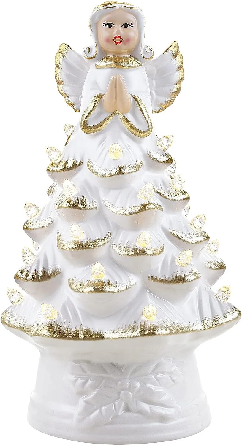 Mr. Christmas Nostalgic Ceramic Christmas Tree with LED, 14 Inches, Santa & Reindeer