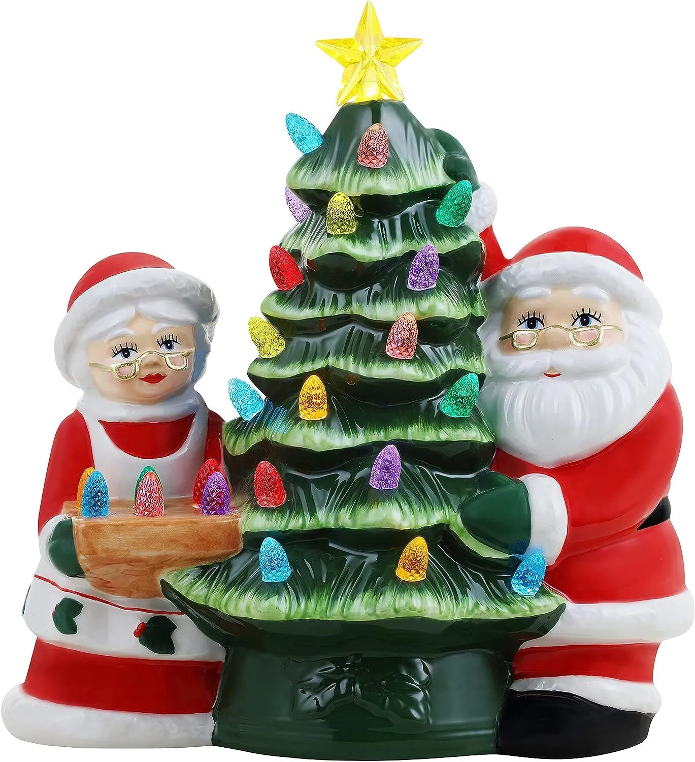 Mr. Christmas Nostalgic Ceramic Christmas Tree with LED, 14 Inches, Santa & Reindeer