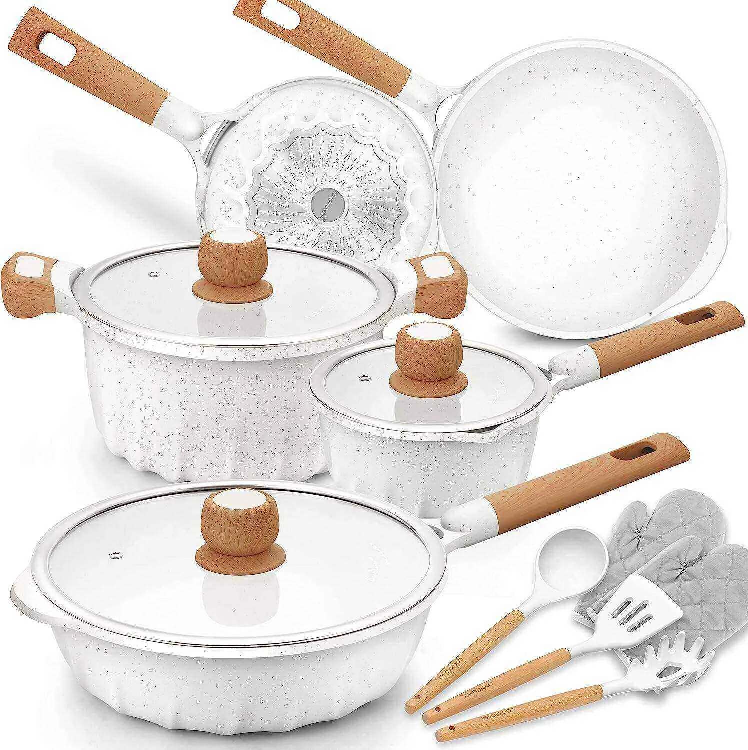 Juego de utensilios de cocina antiadherentes 100 % libres de PFOA Juego de ollas y sartenes de inducción con utensilios de cocina 13 piezas