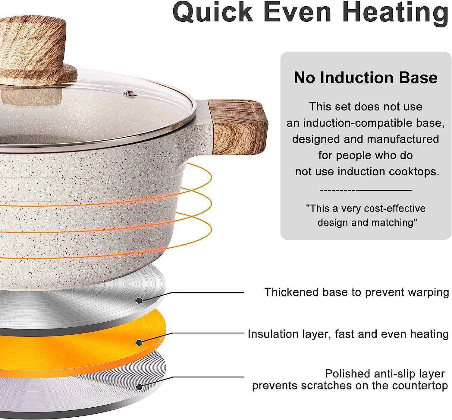 Juego de utensilios de cocina antiadherentes Caannasweis Sartenes de granito para cocinar Esenciales de cocina de piedra de mármol Juego de 11 piezas Beige