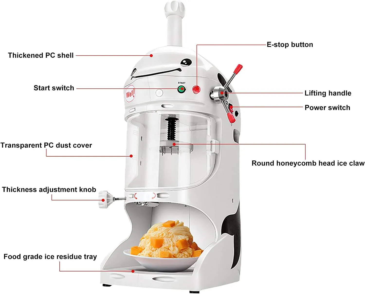 Máquina cortadora de hielo de 90 kg/h. máquina comercial de granizado de hielo con conos de nieve de 350 W. máquina eléctrica para hacer conos de nieve para bares de restaurantes. CE/FCC