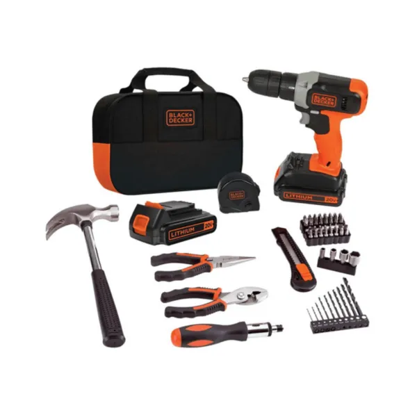 Taladro atornillador a batería 20V 10mm con 54 Accesorios Black+Decker BCD702PK2B