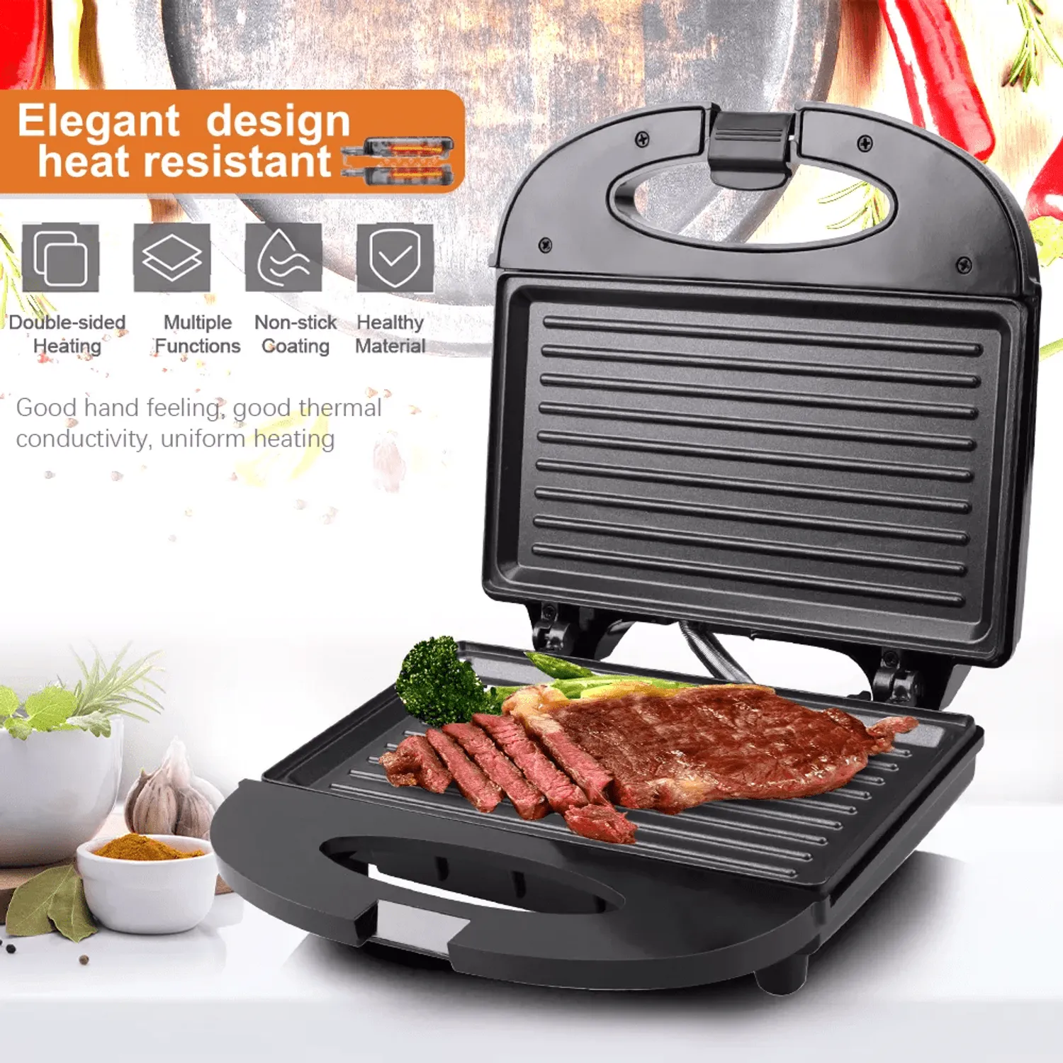 Sandwichera Parrilla Compacta Doble Cara 850W - Marca RAF Original