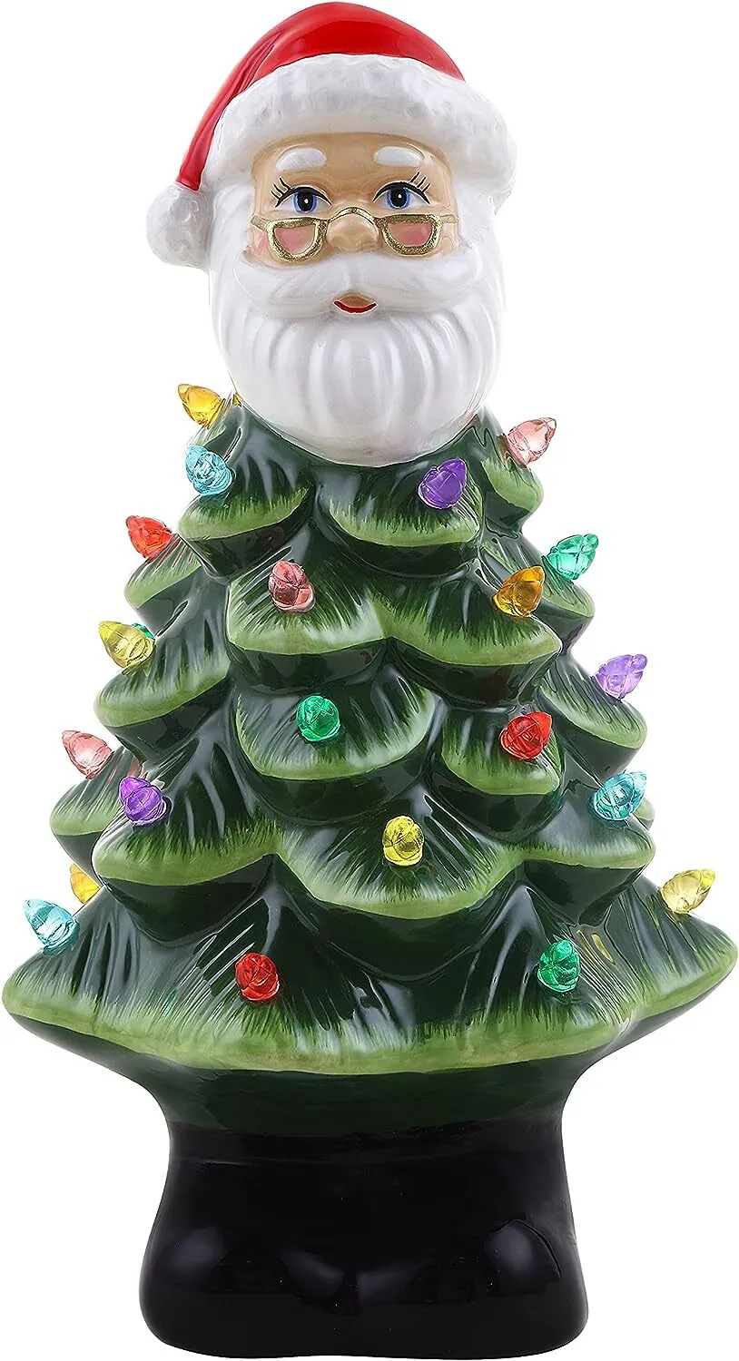 Mr. Christmas Nostalgic Ceramic Christmas Tree with LED, 14 Inches, Santa & Reindeer