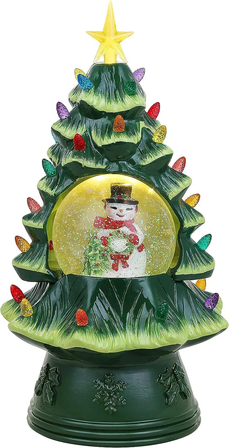 Mr. Christmas Nostalgic Ceramic Christmas Tree with LED, 14 Inches, Santa & Reindeer