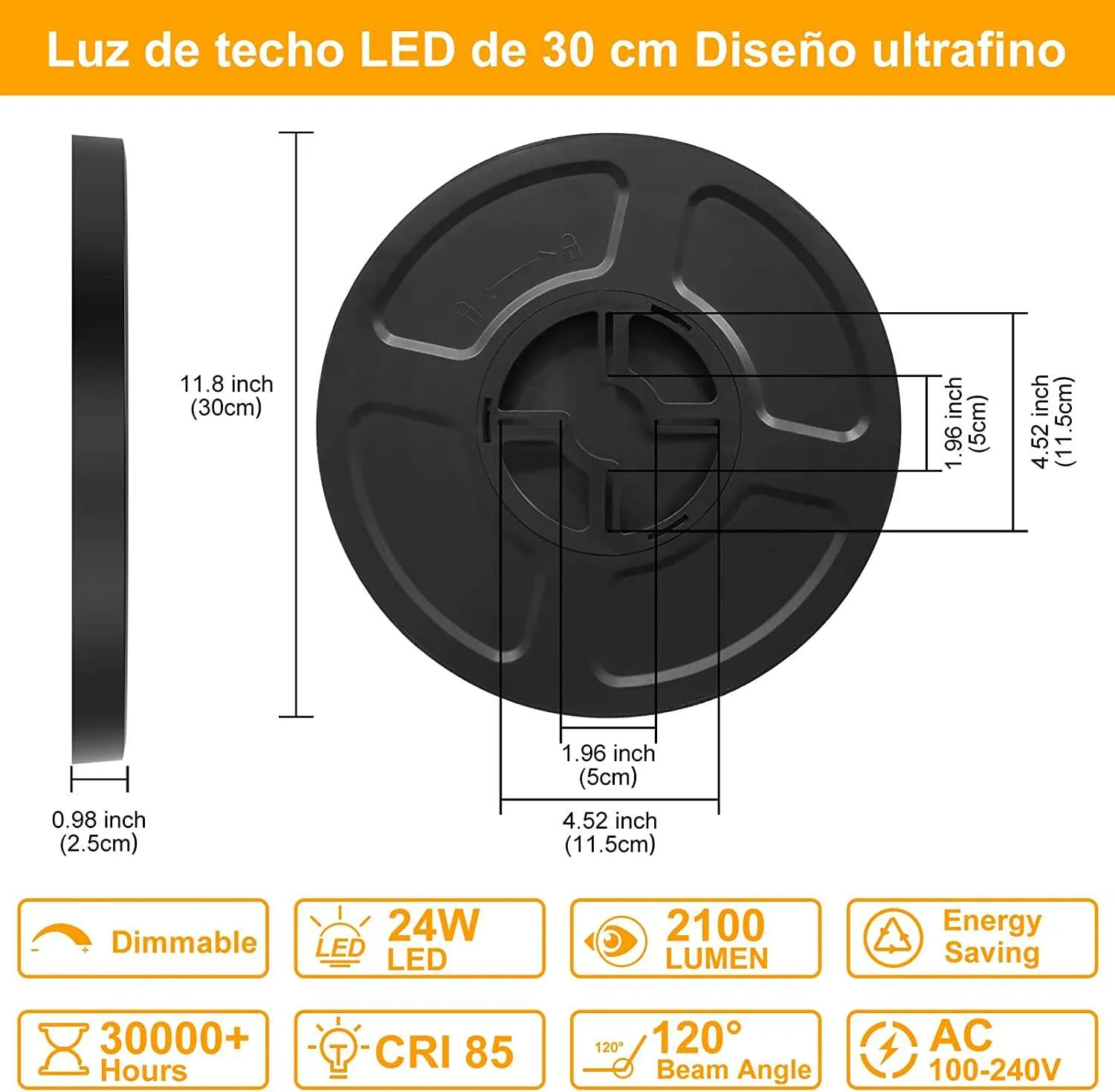 🔥⏳ Compre 1 y llévese 1 gratis Lámparas para Recámara 30cm 24W 3000K/4000K/6500K Lámpara de Techo LED para Baño. Redonda Plafon Modernas para Cocina/Pasillo/Armario/Baño/Sala Temperatura de Color Brillo Ajustable