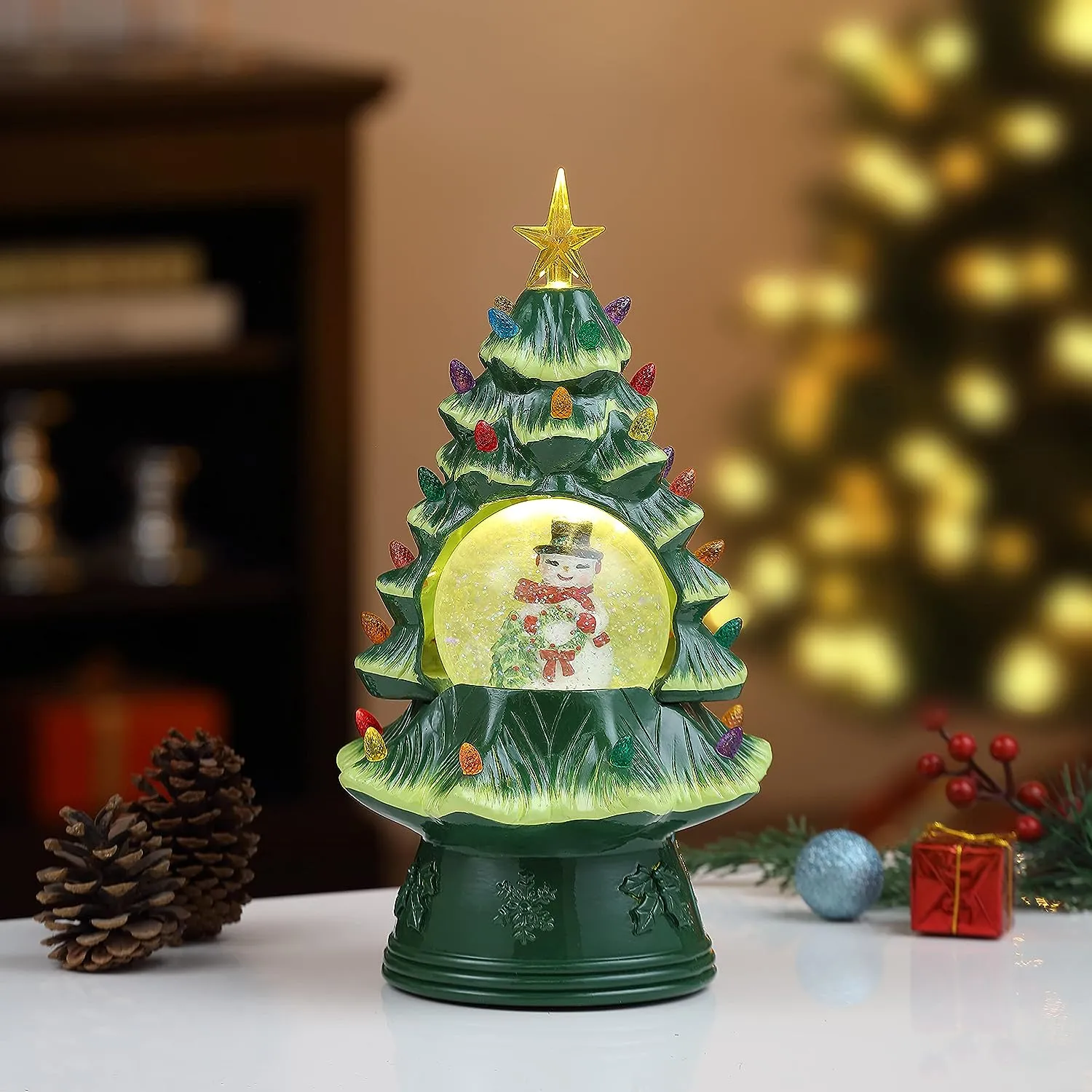Mr. Christmas Nostalgic Ceramic Christmas Tree with LED, 14 Inches, Santa & Reindeer
